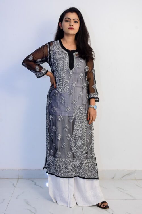 Buy Bottle Green Rayon Traditional Wear Lucknowi Kurti With Palazzo Online  From Wholesale Salwar.