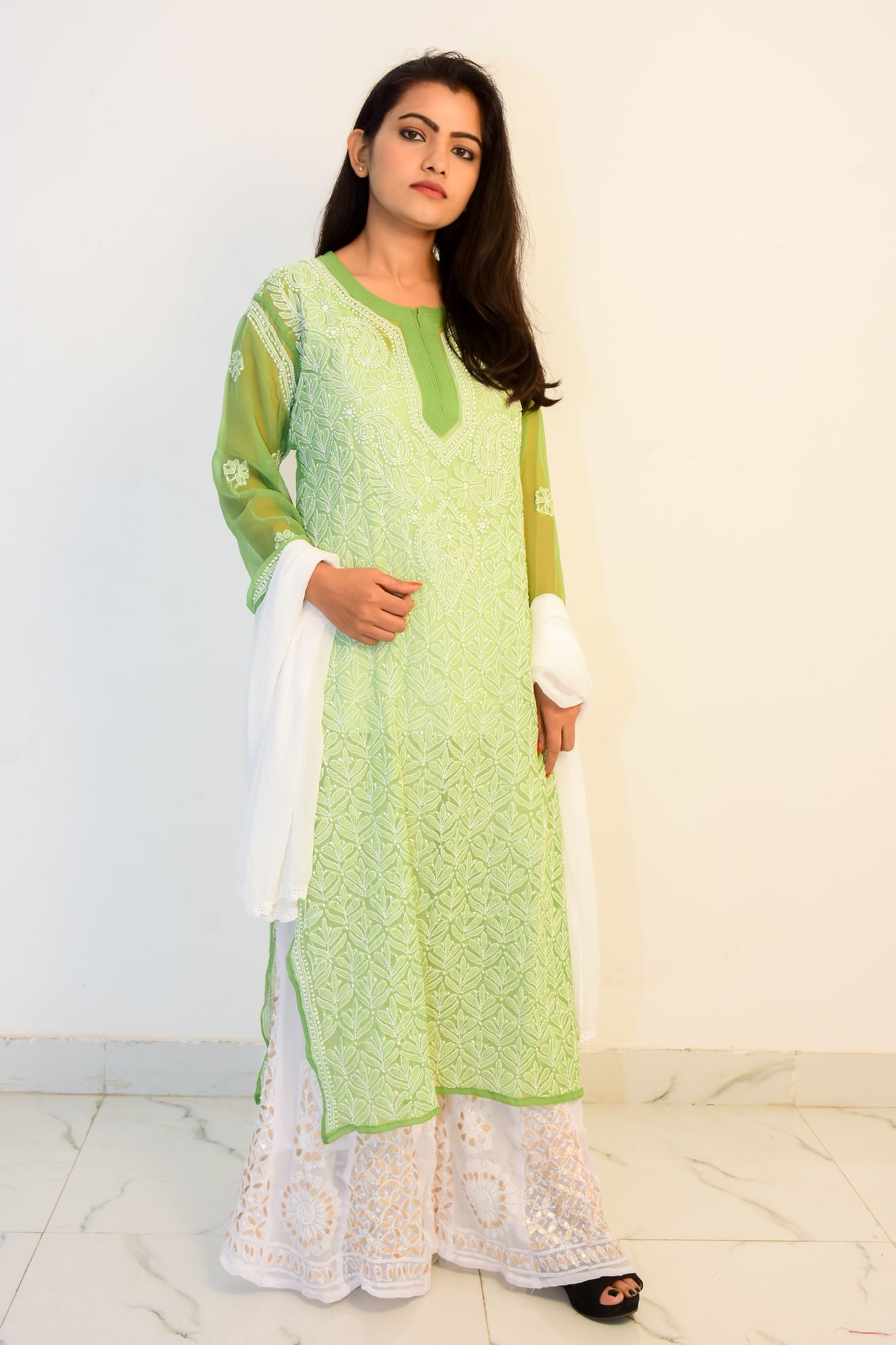 Buy anokherang Green Embroidered Kurta with Straight Pants & Organza  Dupatta (Set of 3) online