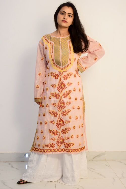 Red Lucknow Chikan Summer Long Cotton Kurti – ShopBollyWear.Com