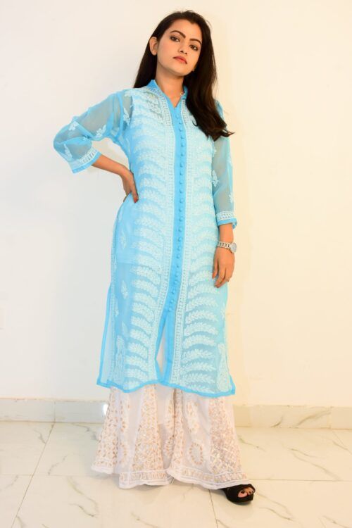 VE Pure Cotton With Beautiful Chikan Panjabi Look Kurti Palazzo With  Matching Jutti Collection (38-48 Sizes) :buywholesalecatalog